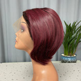 Perruque Bob  lace frontal T coupe  à plat de la taille 8  pouces