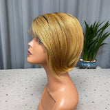 Perruque Bob  lace frontal T coupe  à plat de la taille 8  pouces