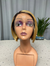 Perruque Bob  lace frontal T coupe  à plat de la taille 8  pouces