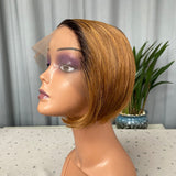 Perruque Bob  lace frontal T coupe  à plat de la taille 8  pouces