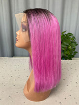 Perruque bob lace frontal de la couleur rose