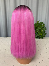 Perruque bob lace frontal de la couleur rose