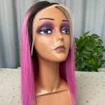 Perruque bob lace frontal de la couleur rose
