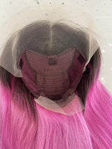 Perruque bob lace frontal de la couleur rose